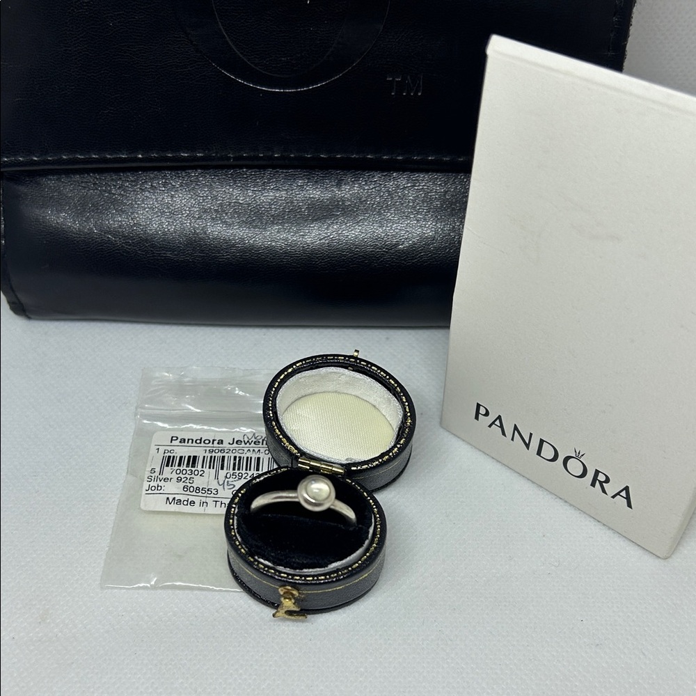 Pandora Sterling Silver Smooth Stackable Ring with Cabochon Moonstone.